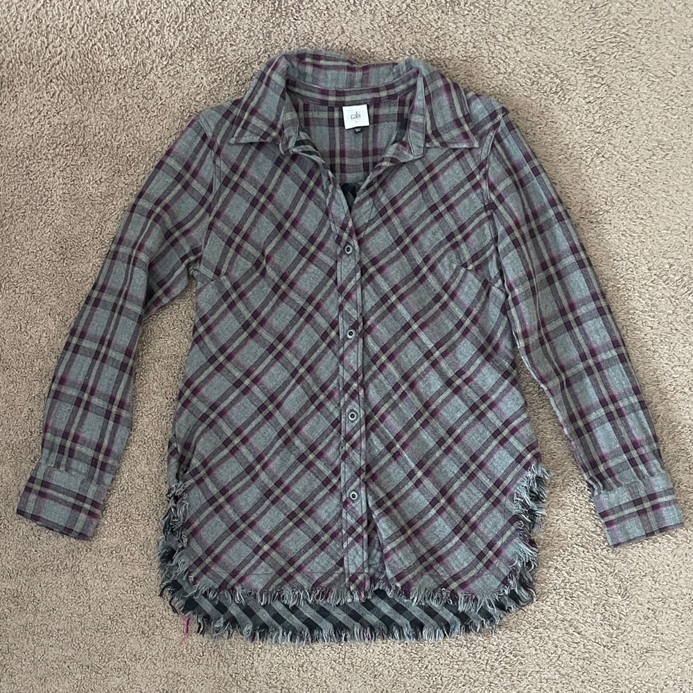CAbi Gray and Pink Highland Plaid Flannel Shirt